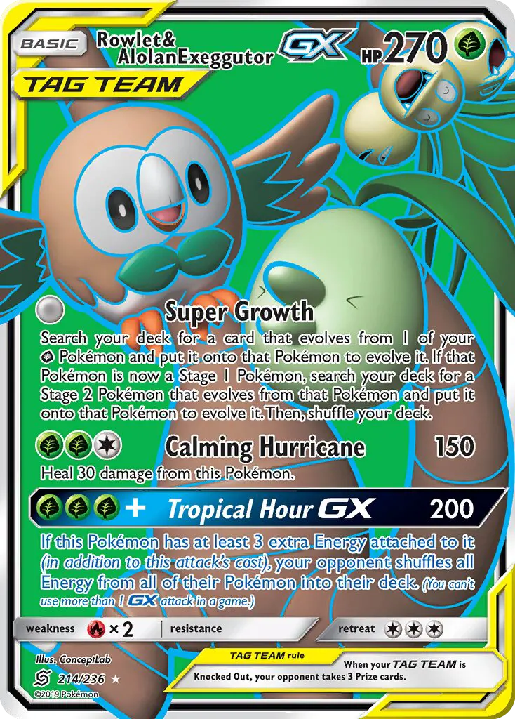 Rowlet & Alolan Exeggutor GX #214 — Unified Minds