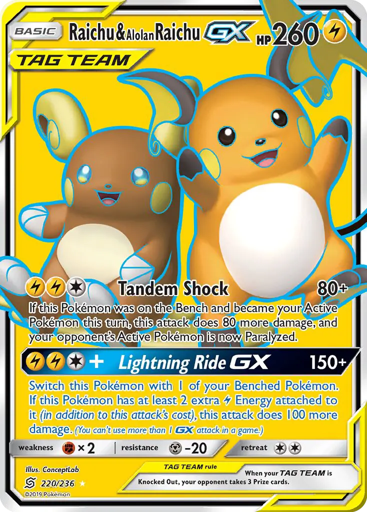 Raichu & Alolan Raichu GX #220 — Unified Minds