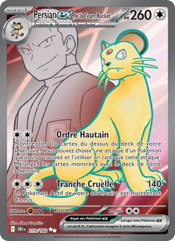Carte Pokémon Persian-ex de la Team Rocket #219 — Rivalités Destinées