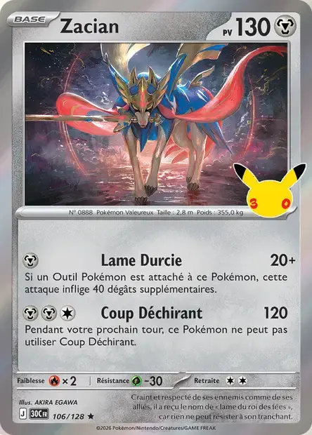Carte Pokémon Zacian #106 — 30ᵉ Anniversaire