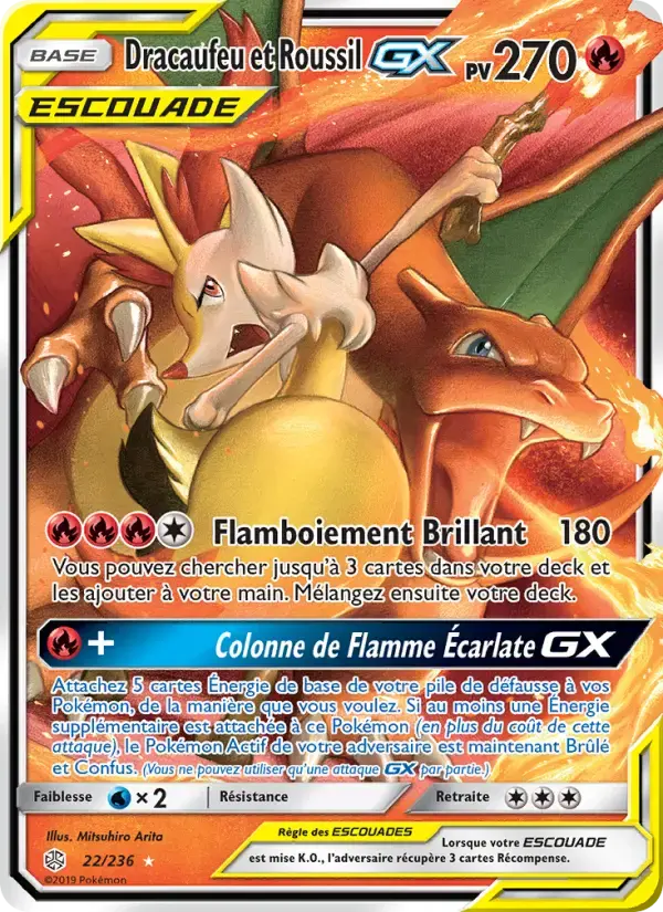 Carte Pokémon Dracaufeu et Roussil GX #22 — Éclipse Cosmique
