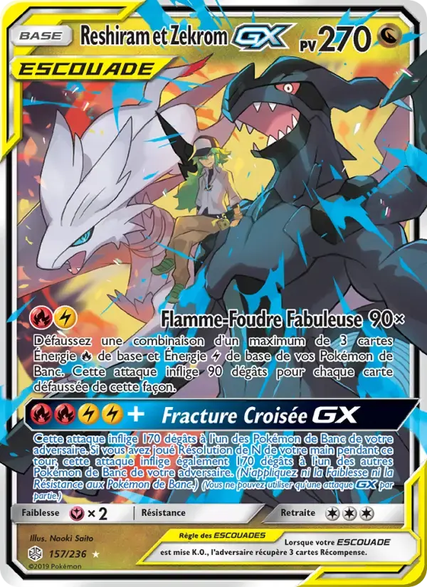Carte Pokémon Reshiram et Zekrom GX #157 — Éclipse Cosmique