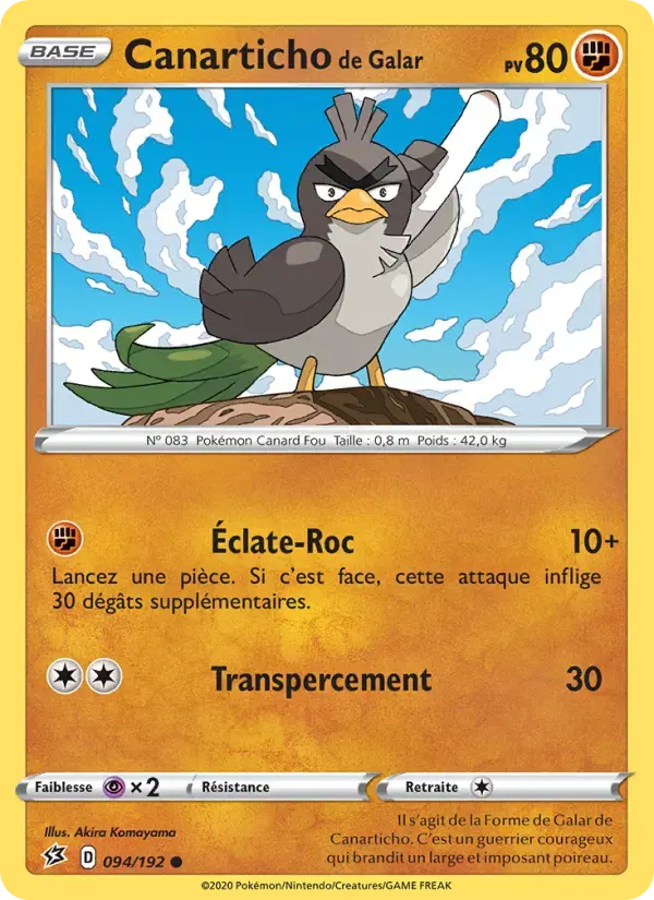 Carte Pokémon Canarticho de Galar #94 — Clash des Rebelles