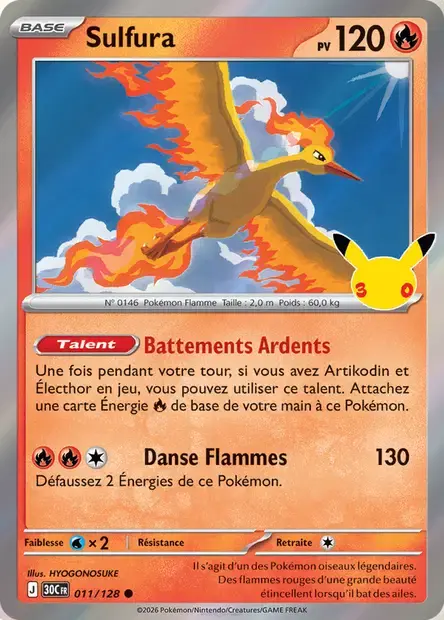 Carte Pokémon Sulfura #011 — 30ᵉ Anniversaire