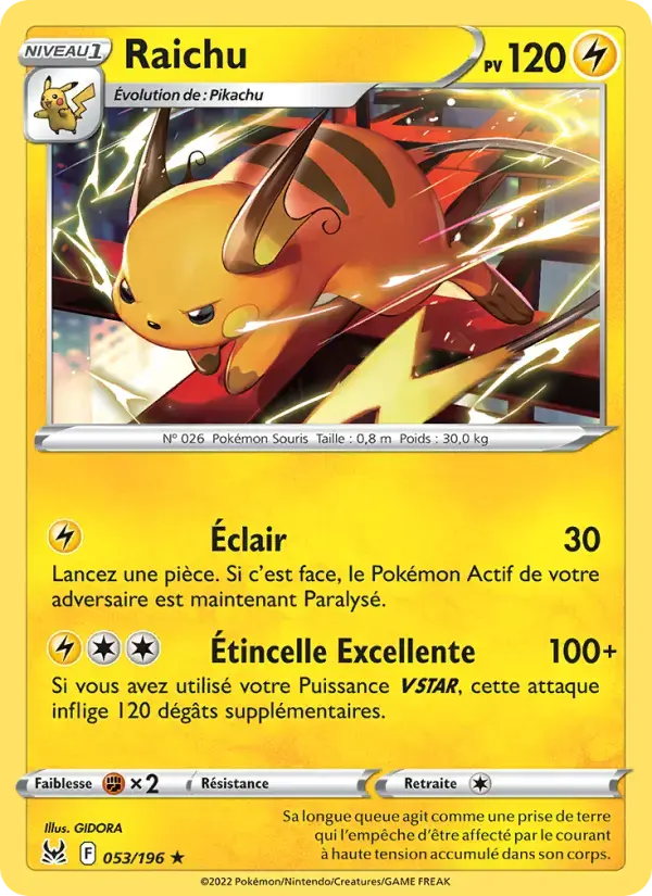 Carte Pokémon Raichu #053 — Origine Perdue
