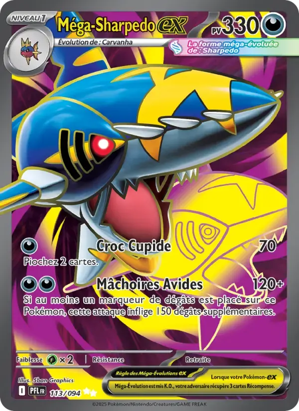 Carte Pokémon Méga-Sharpedo-ex #113 — Flammes Fantasmagoriques