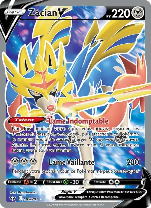 Carte Pokémon Zacian V #195 — Épée et Bouclier