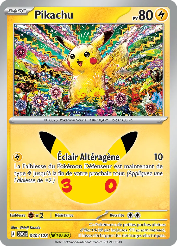 Carte Pokémon Pikachu #040 — 30ᵉ Anniversaire