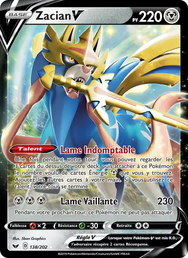 Carte Pokémon Zacian V #138 — Épée et Bouclier