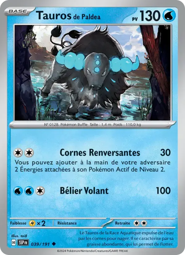 Carte Pokémon Tauros de Paldea #039 — Étincelles Déferlantes