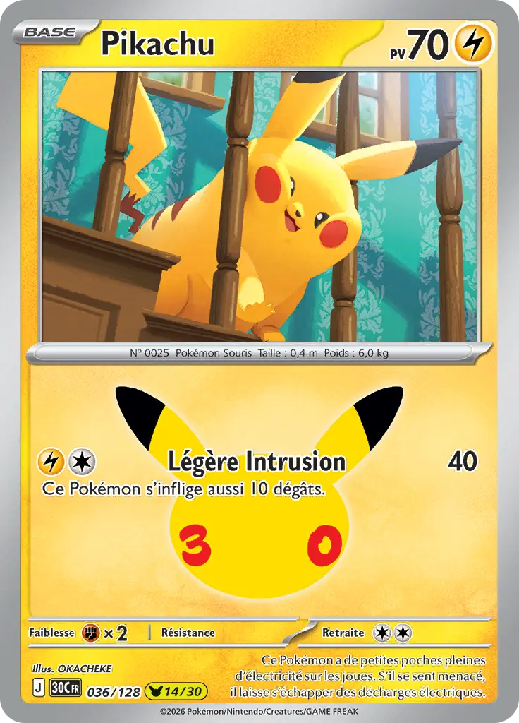 Carte Pokémon Pikachu #036 — 30ᵉ Anniversaire