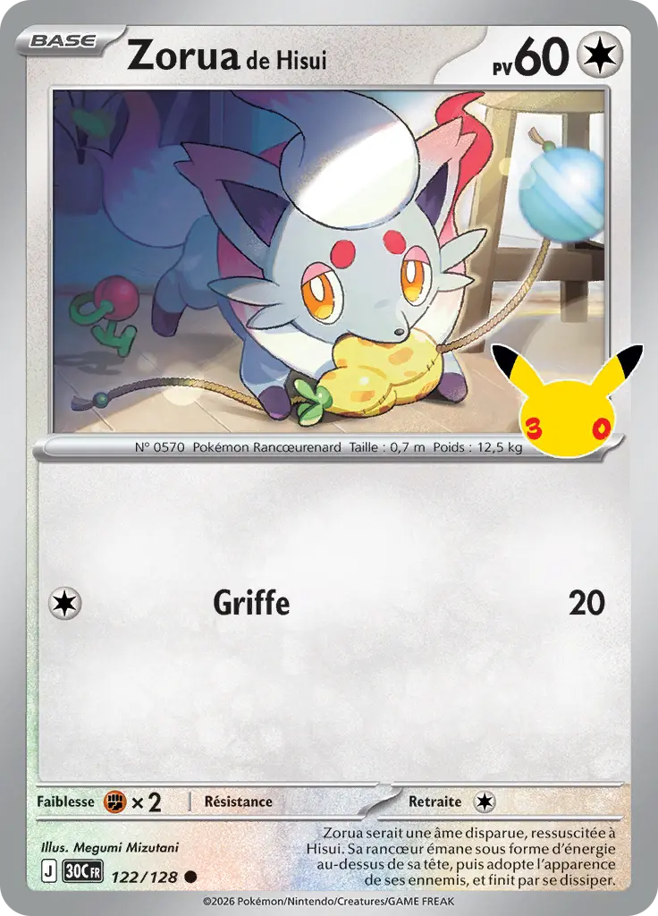 Carte Pokémon Zorua de Hisui #122 — 30ᵉ Anniversaire