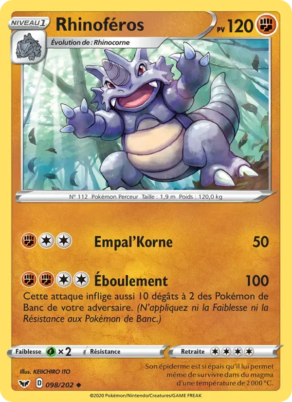 Carte Pokémon Rhinoféros #98 — Épée et Bouclier