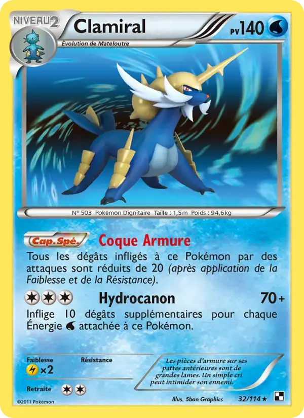 Carte Pokémon Clamiral #32 — Noir et Blanc