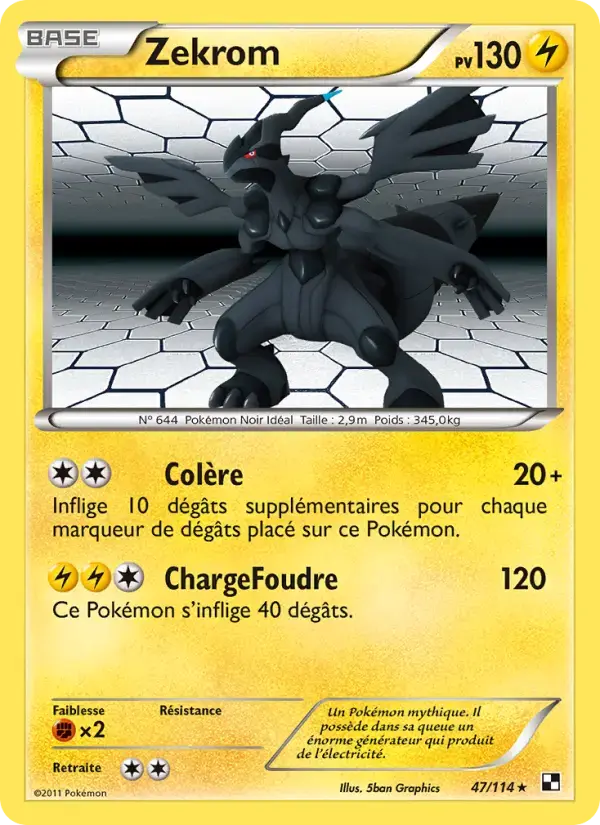 Carte Pokémon Zekrom #47 — Noir et Blanc