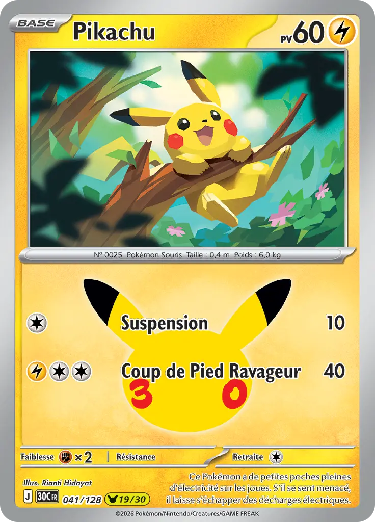Carte Pokémon Pikachu #041 — 30ᵉ Anniversaire