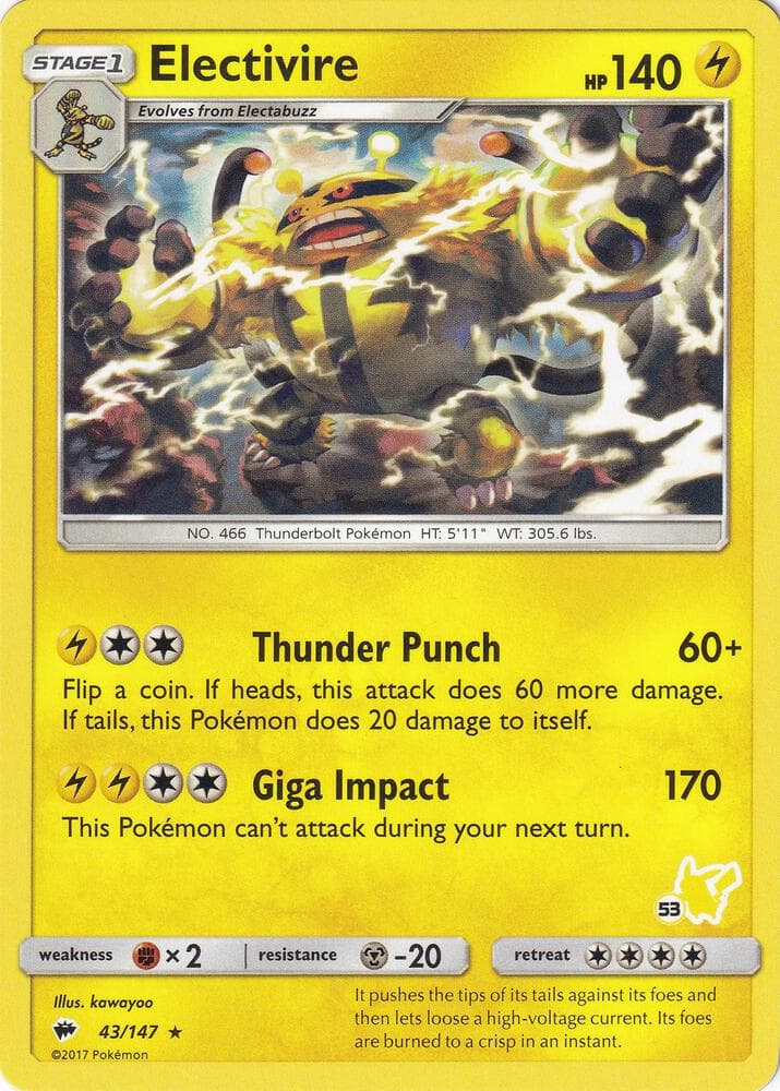 Electivire #043 Stamp V1 — Burning Shadows