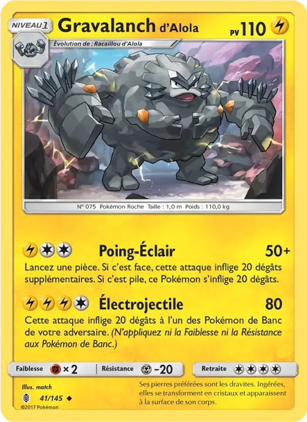 Carte Pokémon Gravalanch d’Alola #41 — Gardiens Ascendants