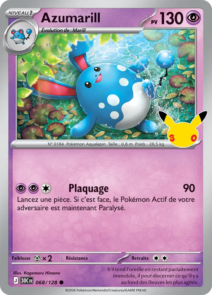 Carte Pokémon Azumarill #068 — 30ᵉ Anniversaire