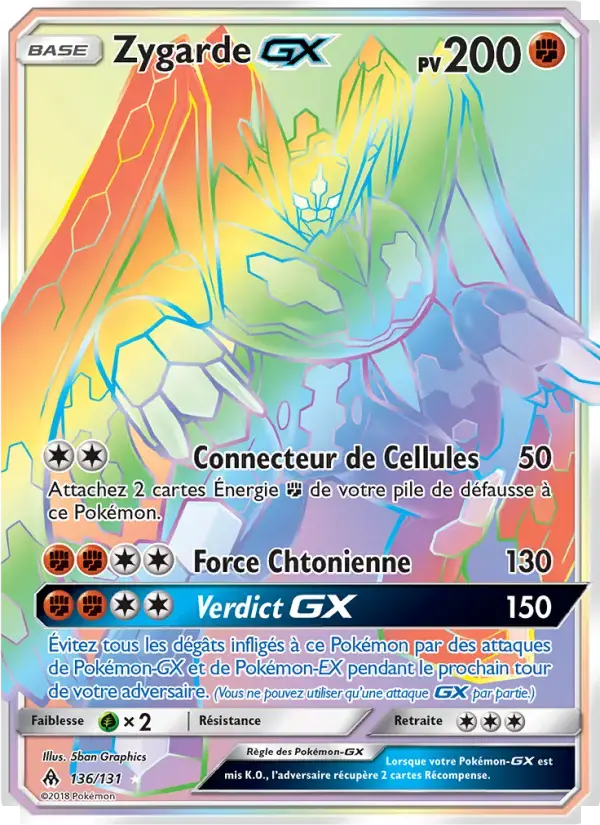 Carte Pokémon Zygarde GX #136 — Lumière Interdite