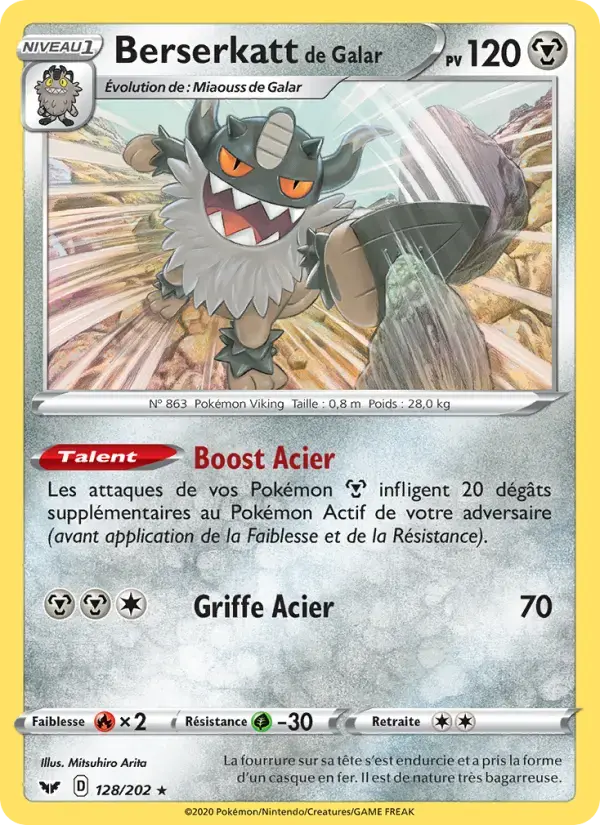 Carte Pokémon Berserkatt de Galar #128 — Épée et Bouclier