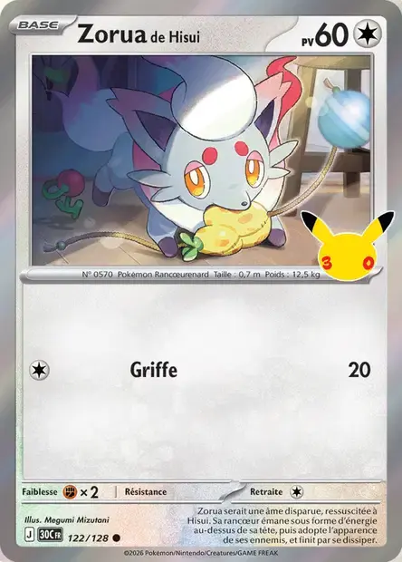 Carte Pokémon Zorua de Hisui #122 — 30ᵉ Anniversaire