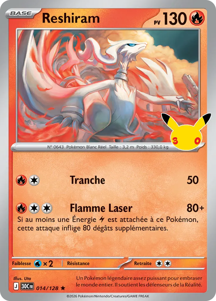 Carte Pokémon Reshiram #014 — 30ᵉ Anniversaire