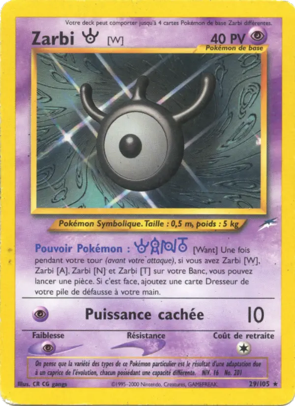 Carte Pokémon Zarbi W #29 — Neo Destiny