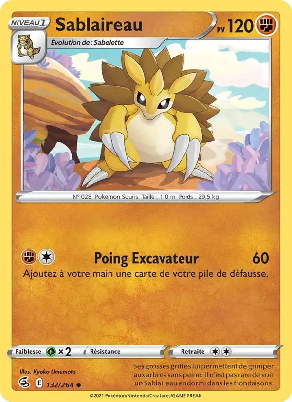 Carte Pokémon Sablaireau #132 — Poing de Fusion