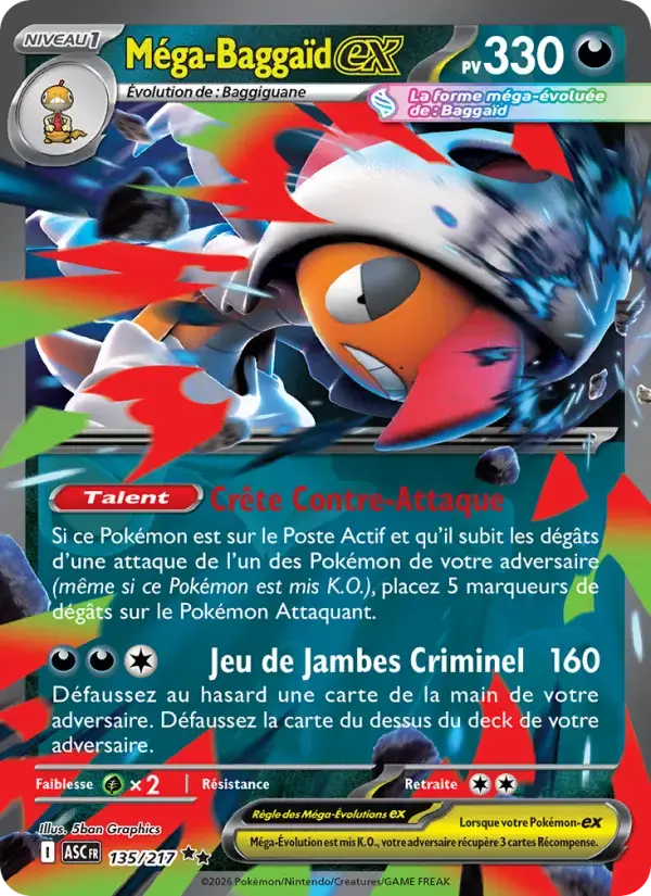 Carte Pokémon Méga-Baggaïd-ex #135 — Héros Transcendants
