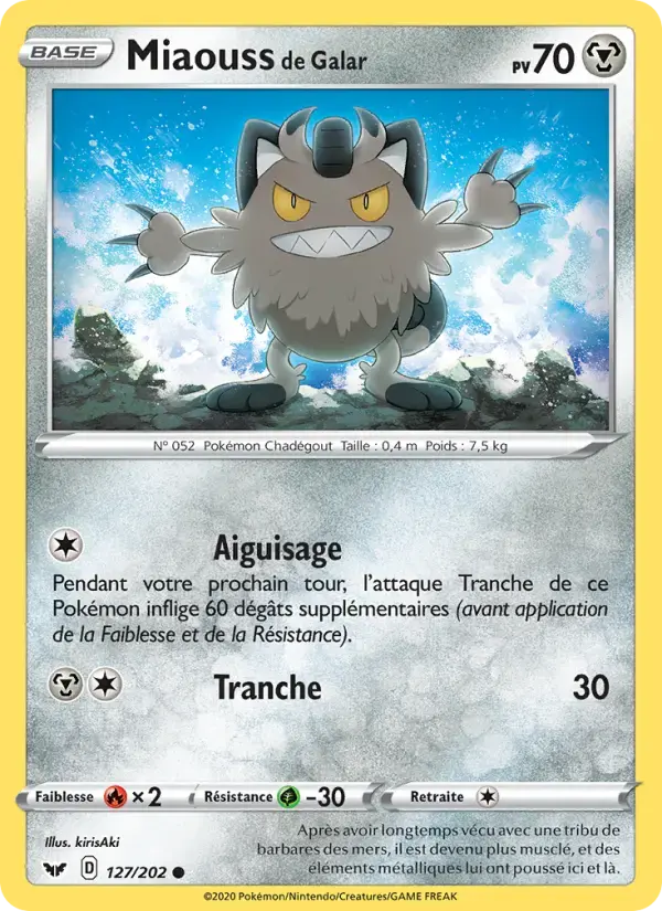 Carte Pokémon Miaouss de Galar #127 — Épée et Bouclier