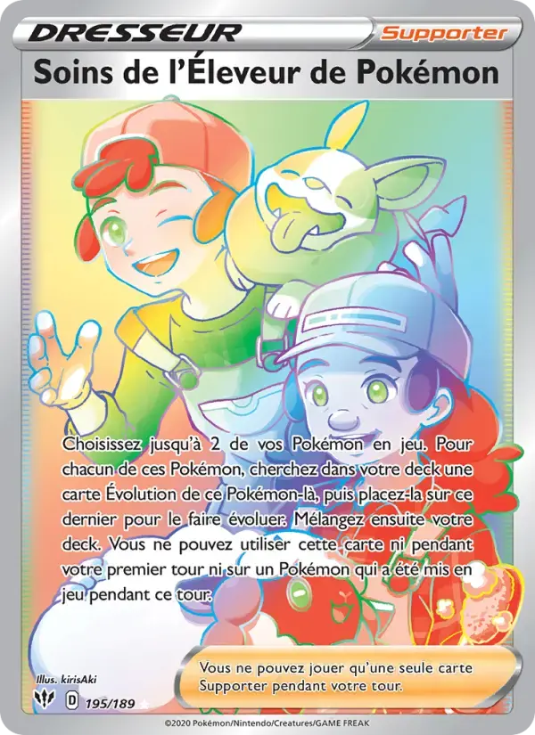 Carte Pokémon Soins de l'Éleveur de Pokémon #195 — Ténèbres Embrasées