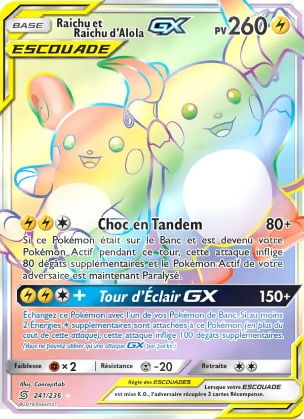 Carte Pokémon Raichu et Raichu d’Alola GX #241 — Harmonie des Esprits