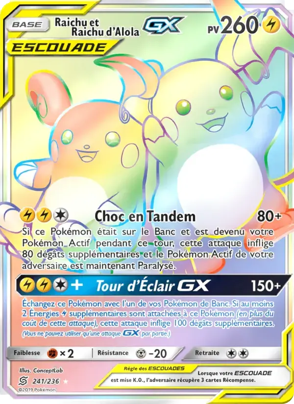 Carte Pokémon Raichu et Raichu d’Alola GX #241 — Harmonie des Esprits