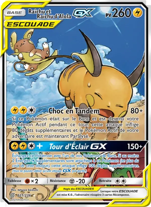Carte Pokémon Raichu et Raichu d’Alola GX #221 — Harmonie des Esprits