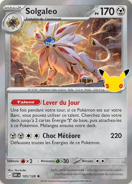 Carte Pokémon Solgaleo #105 — 30ᵉ Anniversaire