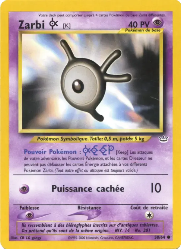 Carte Pokémon Zarbi K #58 — Neo Revelation