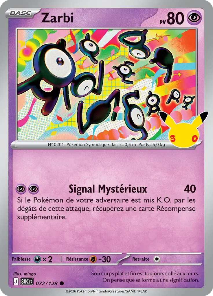 Carte Pokémon Zarbi #072 — 30ᵉ Anniversaire