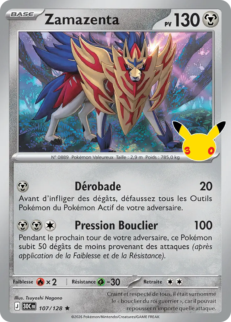 Carte Pokémon Zamazenta #107 — 30ᵉ Anniversaire