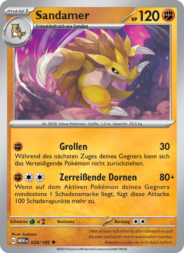 Carte Pokémon Sablaireau #028 — Pokémon 151