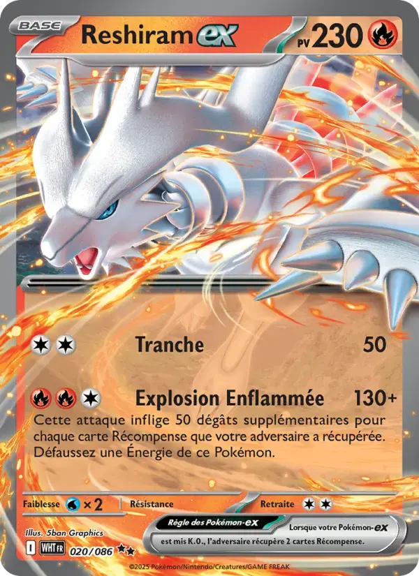 Carte Pokémon Reshiram-ex #020 — Flamme Blanche