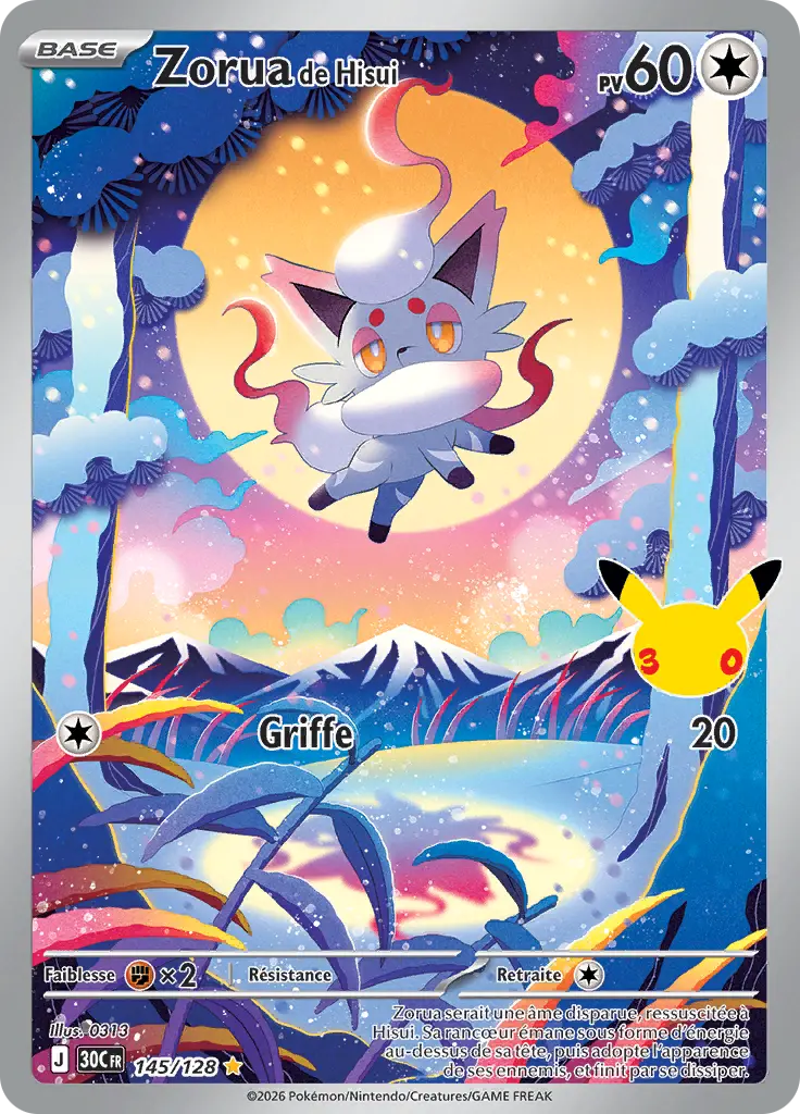 Carte Pokémon Zorua de Hisui #145 — 30ᵉ Anniversaire
