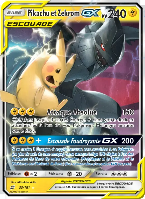 Carte Pokémon Pikachu et Zekrom GX #33 — Duo de Choc