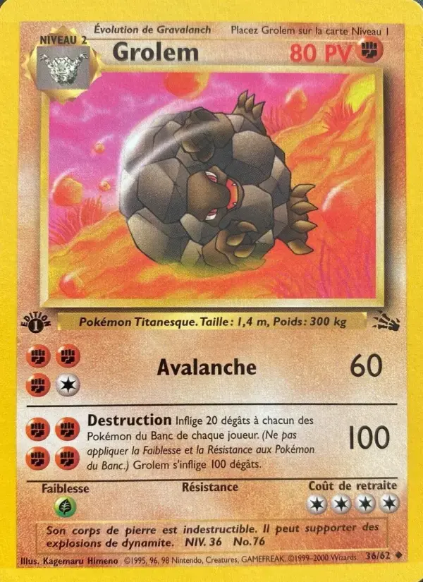 Carte Pokémon Grolem #36 — Fossile