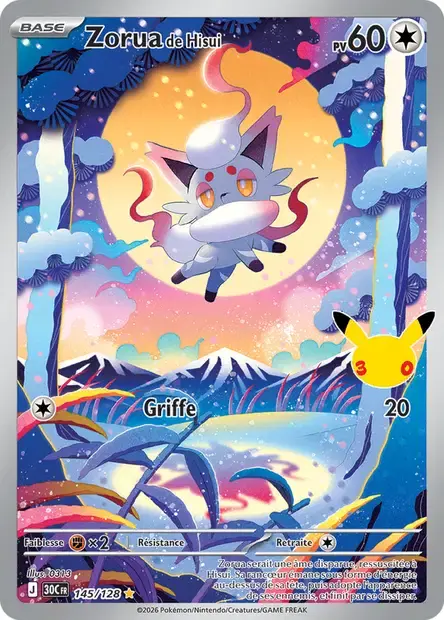Carte Pokémon Zorua de Hisui #145 — 30ᵉ Anniversaire