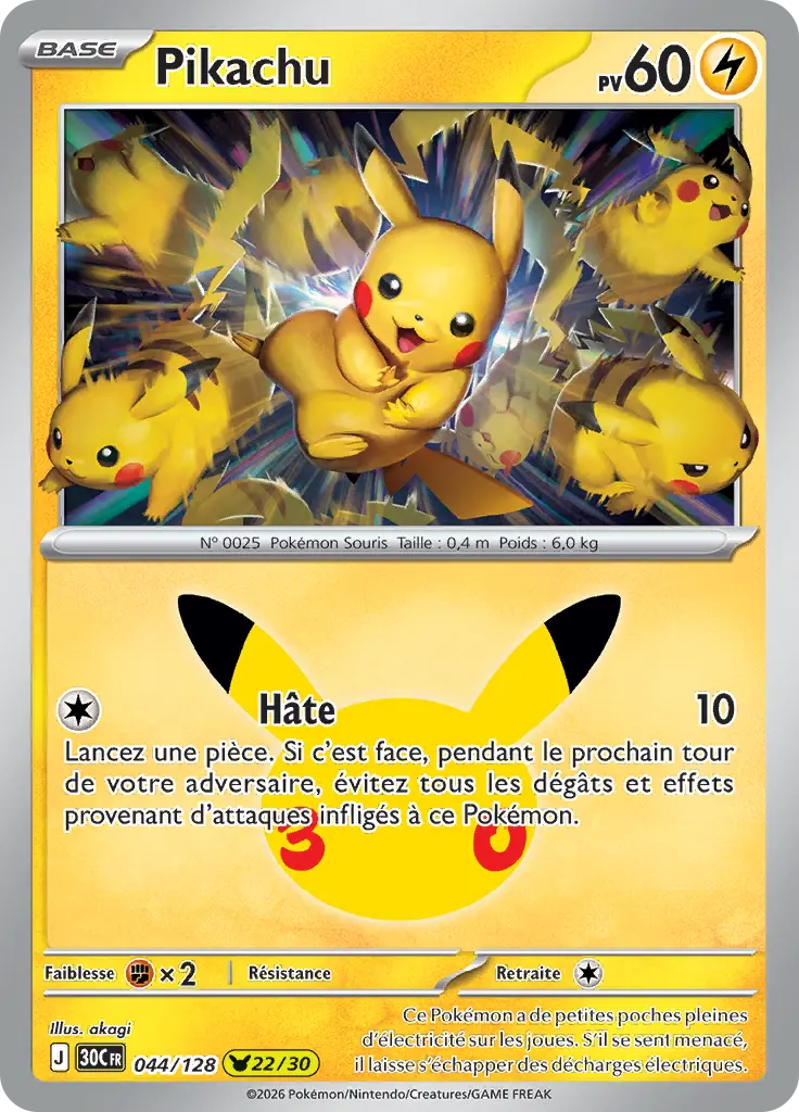 Carte Pokémon Pikachu #044 — 30ᵉ Anniversaire