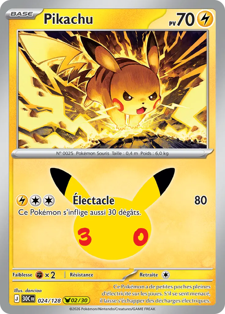 Carte Pokémon Pikachu #024 — 30ᵉ Anniversaire