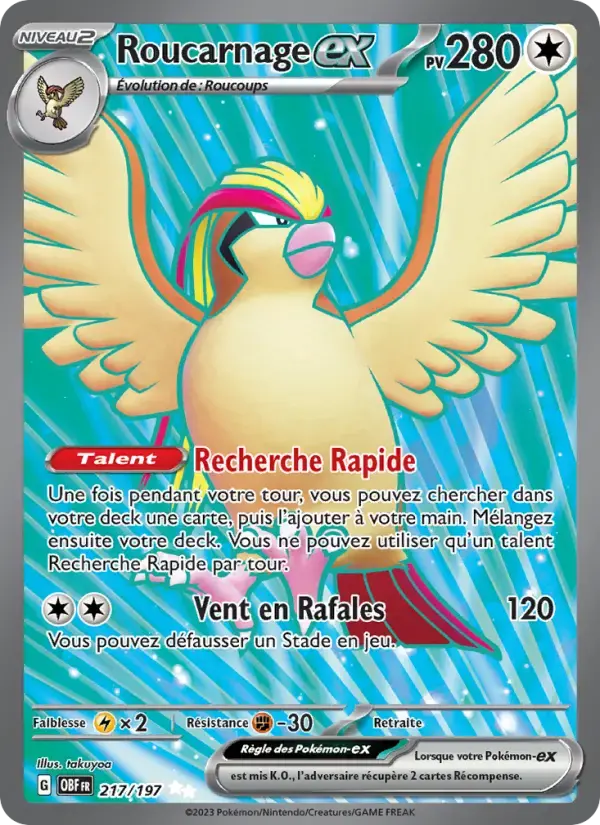 Carte Pokémon Roucarnage-ex #217 — Flammes Obsidiennes
