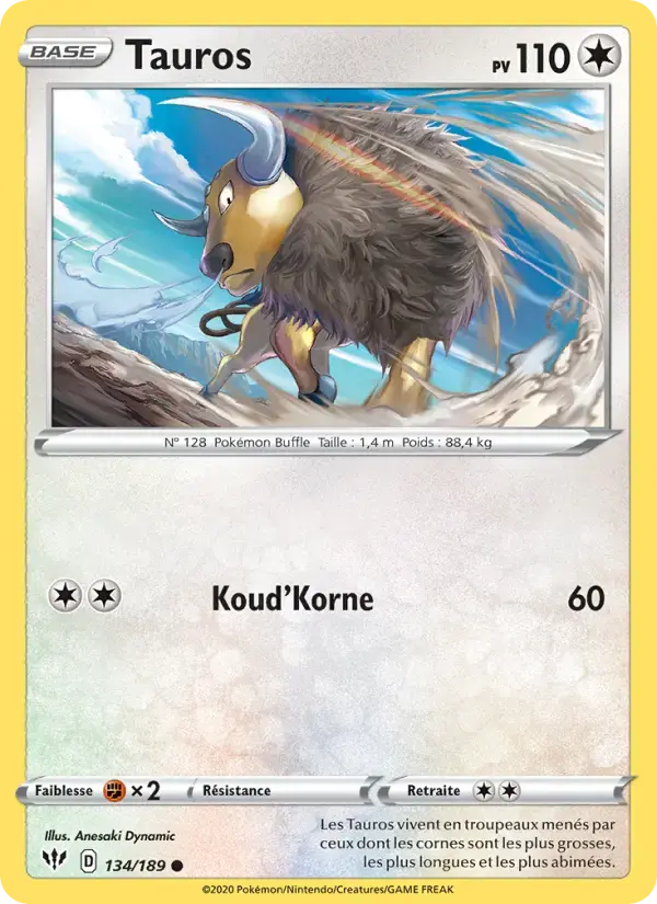 Carte Pokémon Tauros #134 — Ténèbres Embrasées