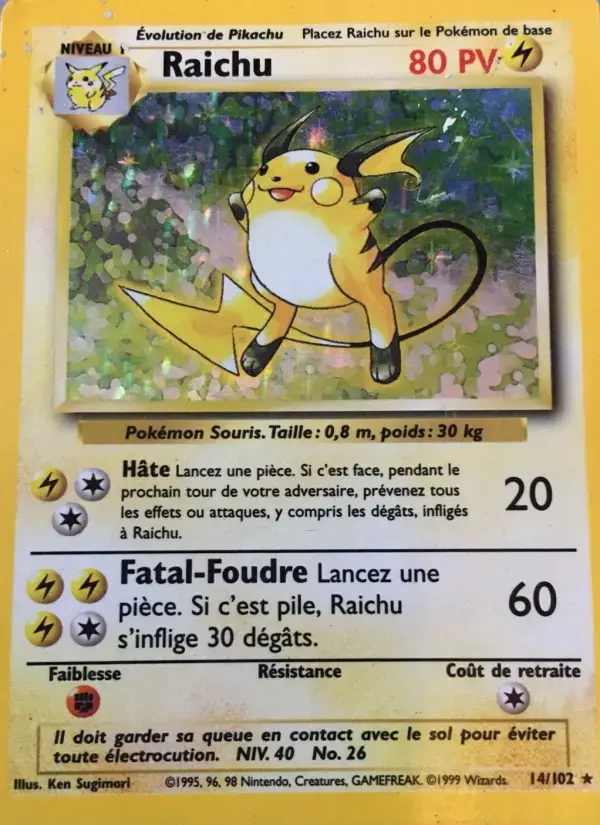 Carte Pokémon Raichu #14 — Set de Base